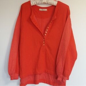 We The Free Vibrant Orange Button-Up Henley